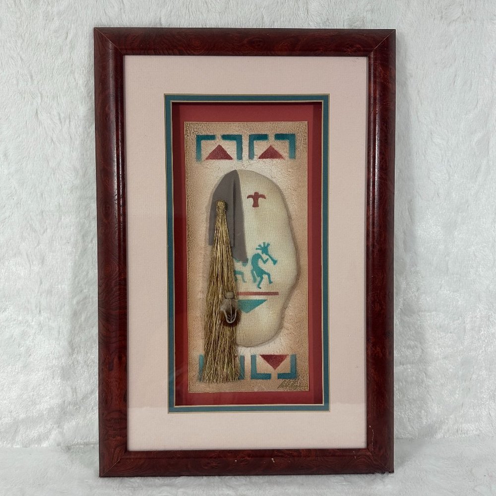 Vintage kokopelli native american 3D art artist signed Hopi Tribal Fiber art